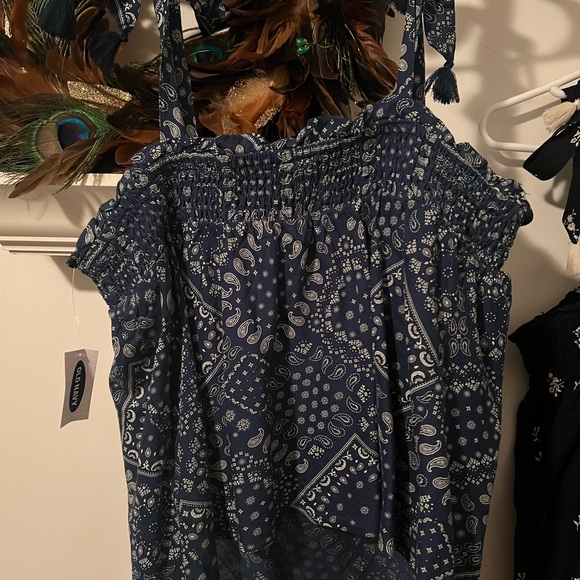Old Navy NWT Size Small Navy/White Tie Straps w/Tassels  Tank Top Stretchy - Picture 2 of 6